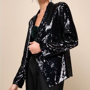 Lulu’s Miss Punctuality Black Sequin
Lightweight Blazer | NWT